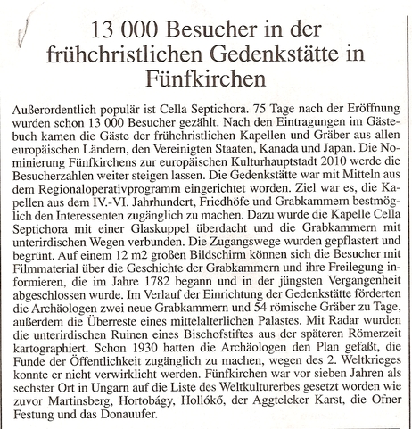 13 000 Besucher in der frühchristlichen Gedenkstätte in Fünfkirchen