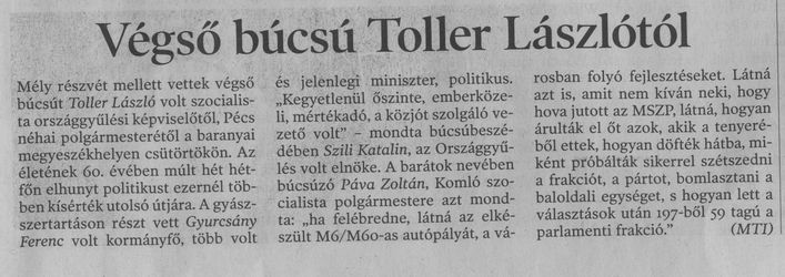 Végső búcsú Toller Lászlótól