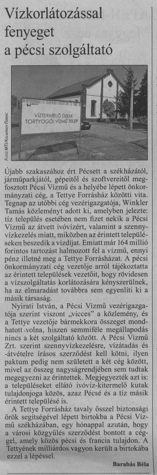 Vízkorlátozással fenyeget a pécsi szolgáltató