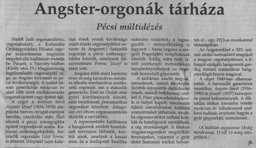 Angster-orgonák tárháza : Pécsi múltidézés