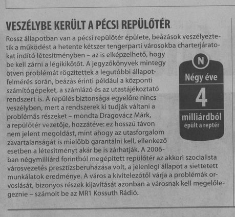 Veszélybe került a pécsi repülőtér