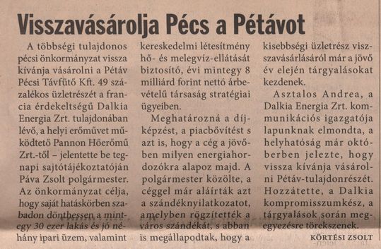 Visszavásárolja Pécs a Pétávot