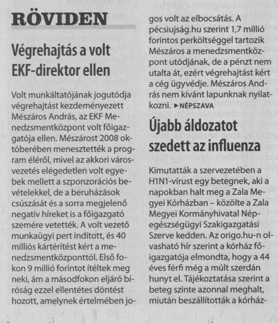 Végrehajtás a volt EKF-direktor ellen