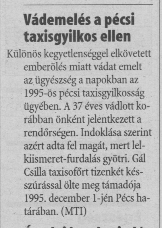 Vádemelés a pécsi taxisgyilkos ellen