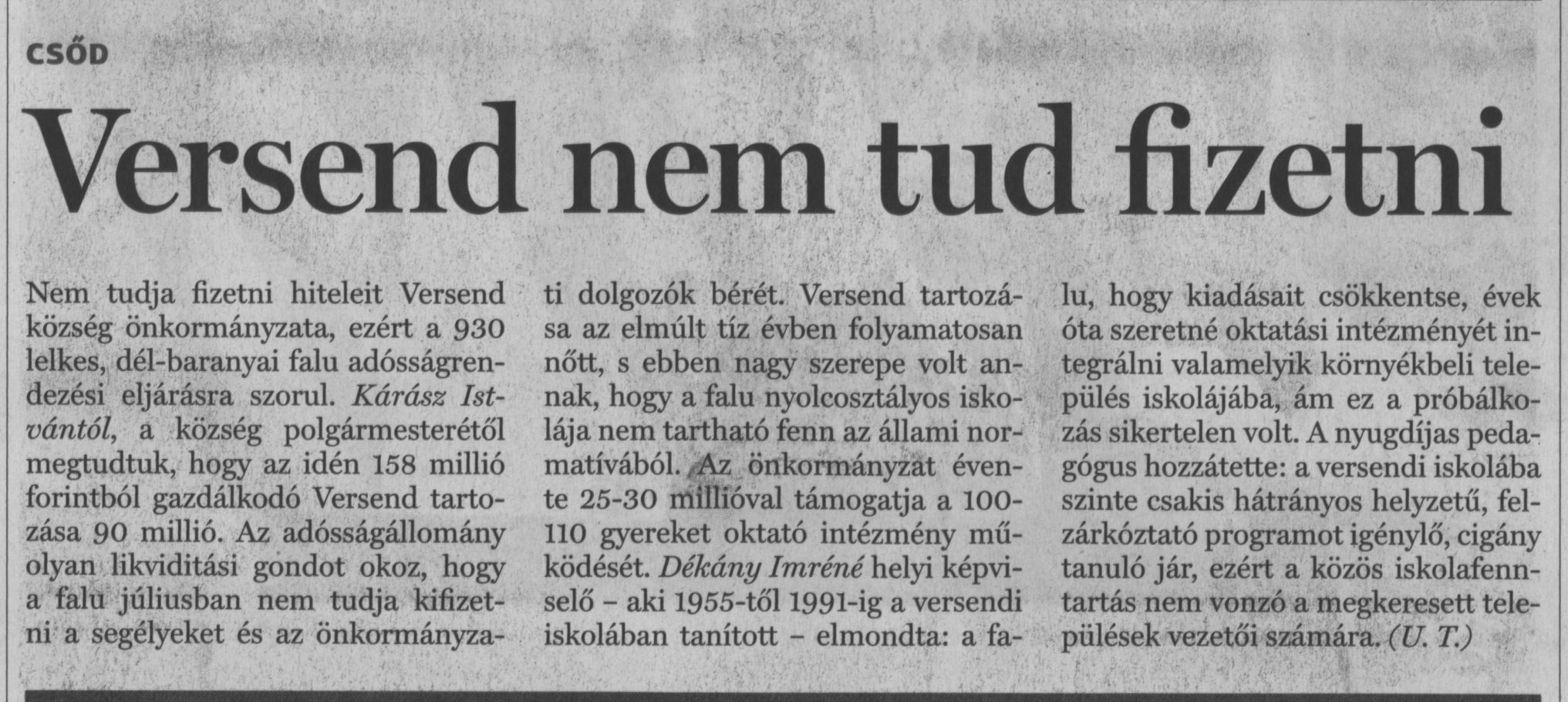 Versend nem tud fizetni