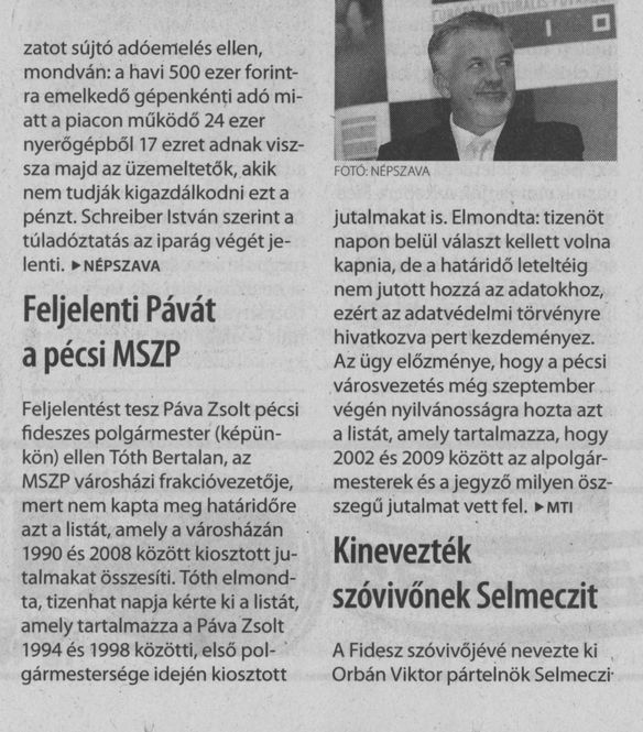 Feljelenti Pávát a pécsi MSZP