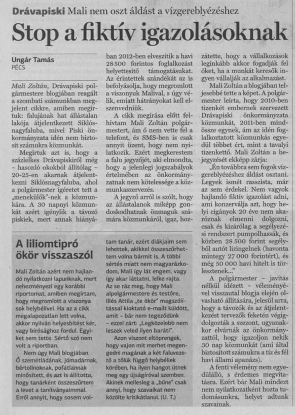 Stop a fiktív igazolásoknak Drávapiski Mali nem oszt áldást a vízgereblyézéshez