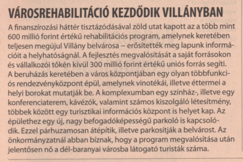 Városrehabilitáció kezdődik Villányban