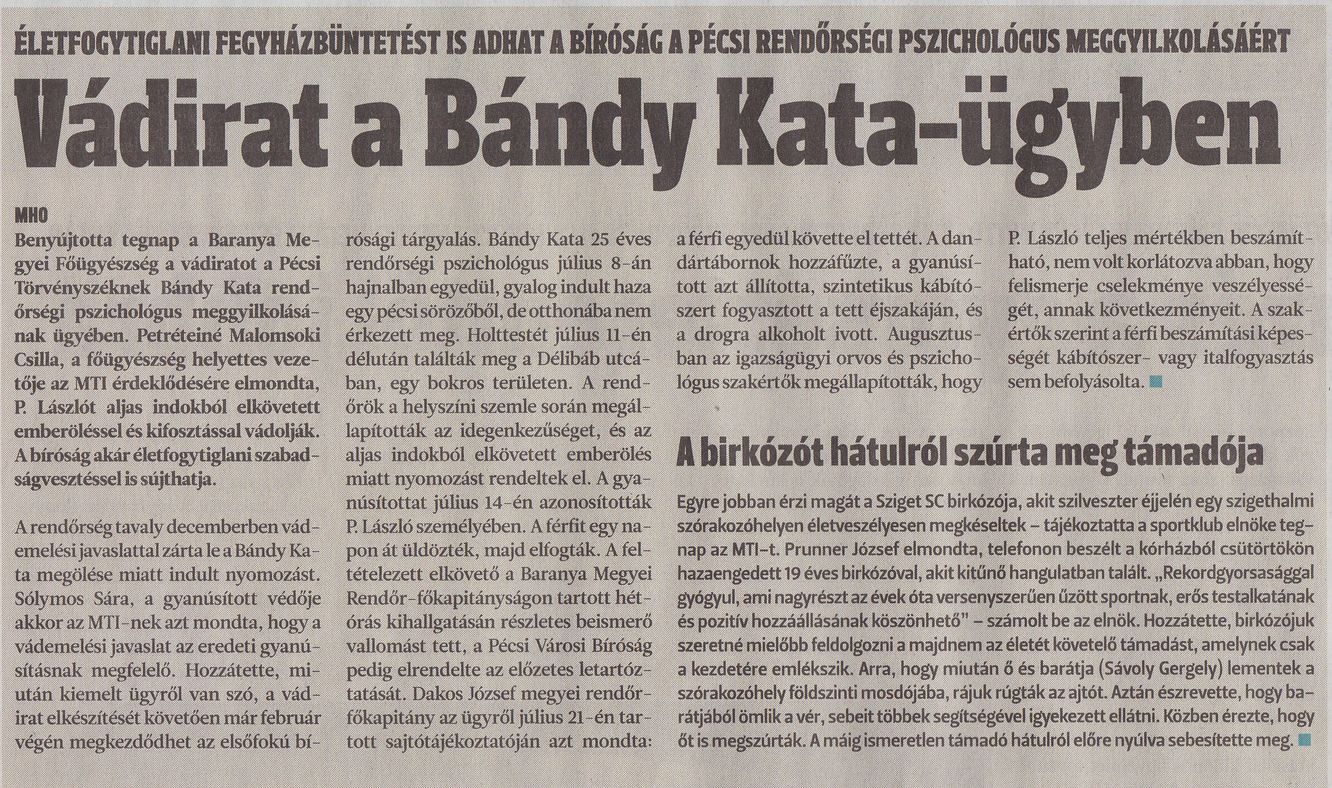 Vádirat Bándy Kata-ügyben