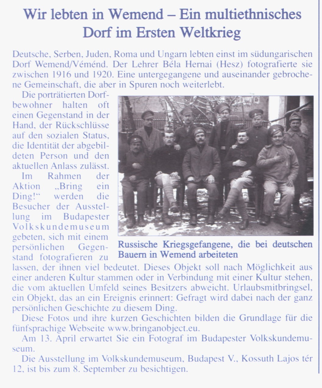 Wir lebten in Wemend - Ein multiethnisches Dorf im ersten Weltkrieg