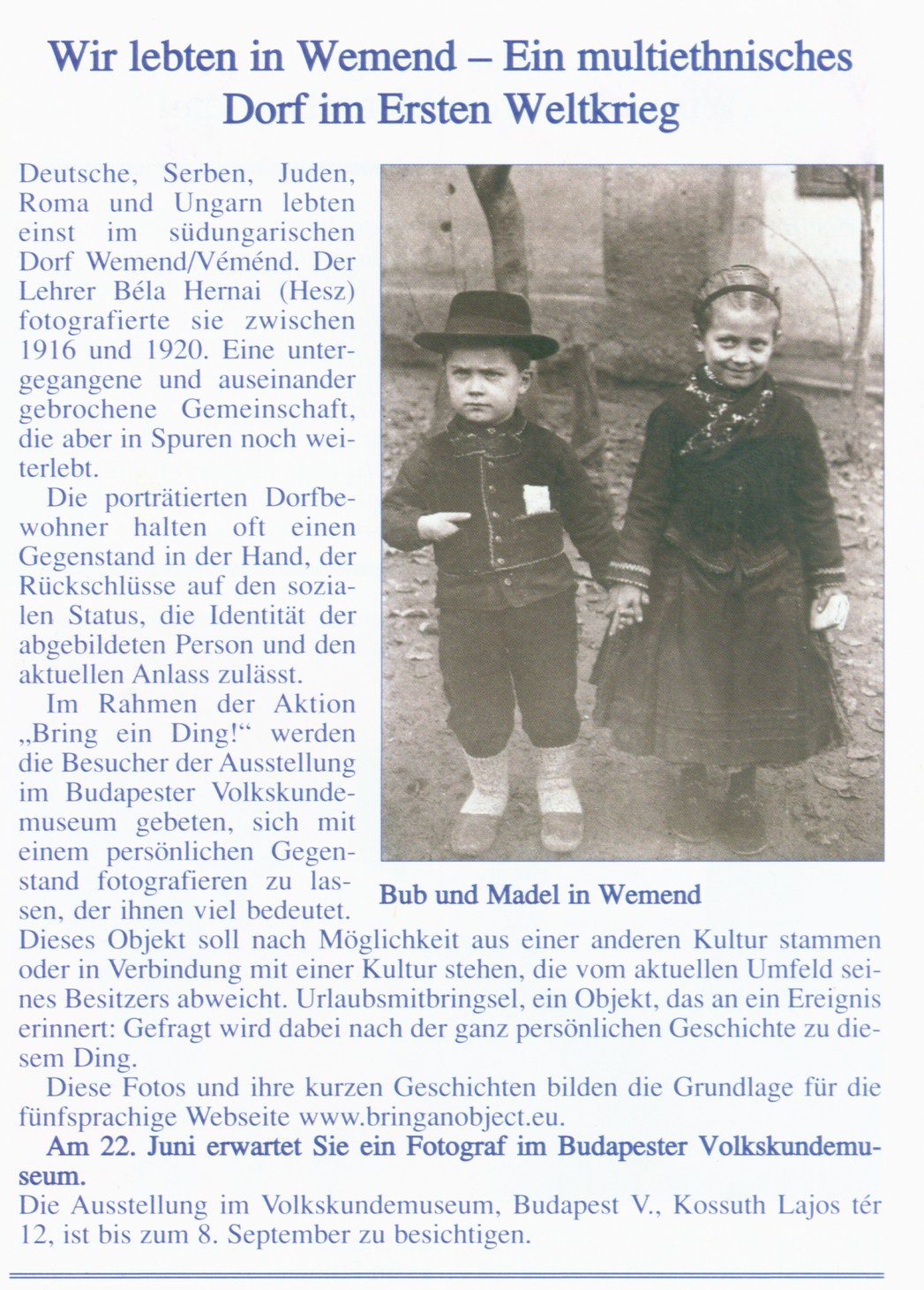 Wir lebten in Wemend - Ein multietnisches Dorf im Ersten Weltkrieg
