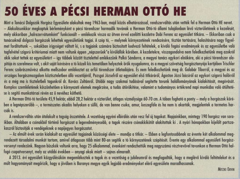 50 éves a pécsi Herman Ottó HE