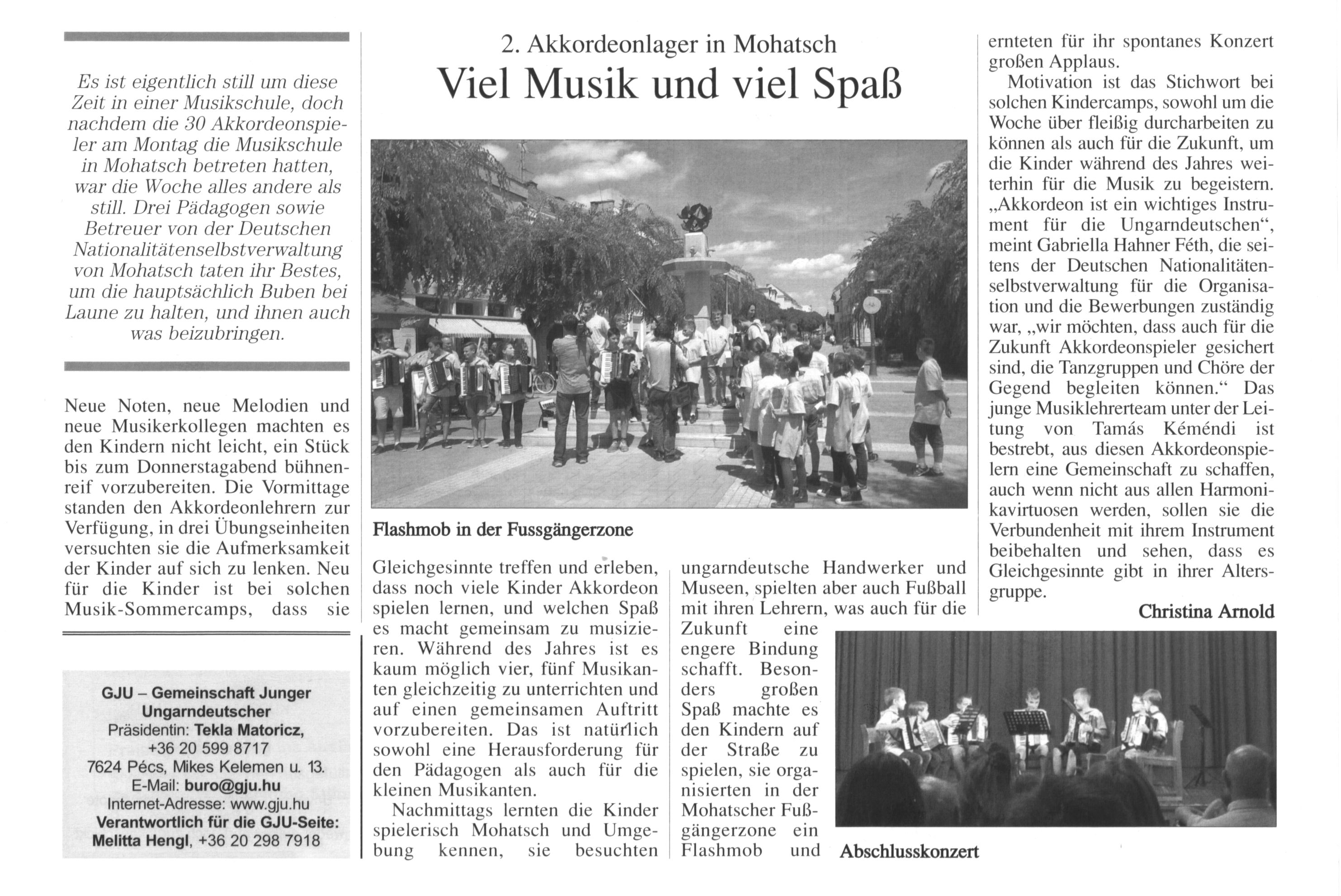 Viel Musik und viel Spaß 2. Akkordeonlager in Mohatsch