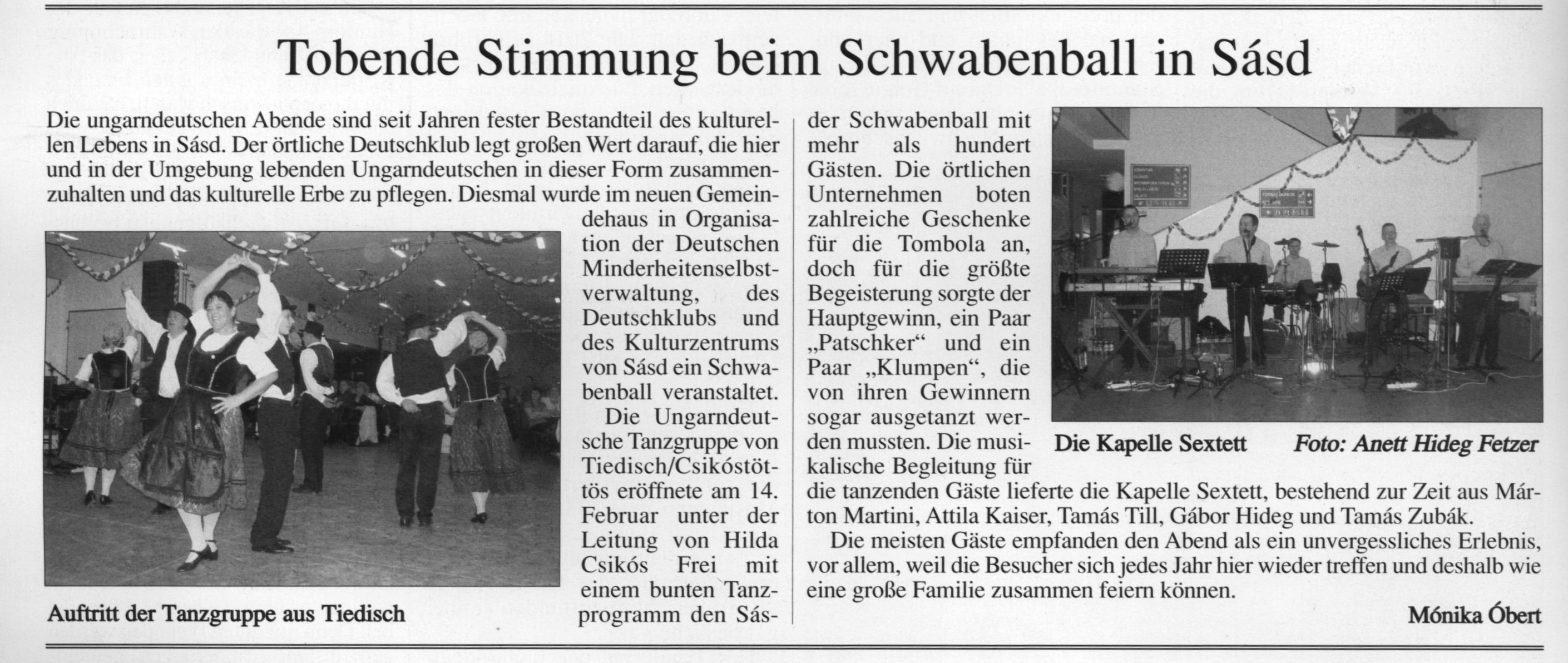 Tobende Stimmung beim Schwabenball in Sásd