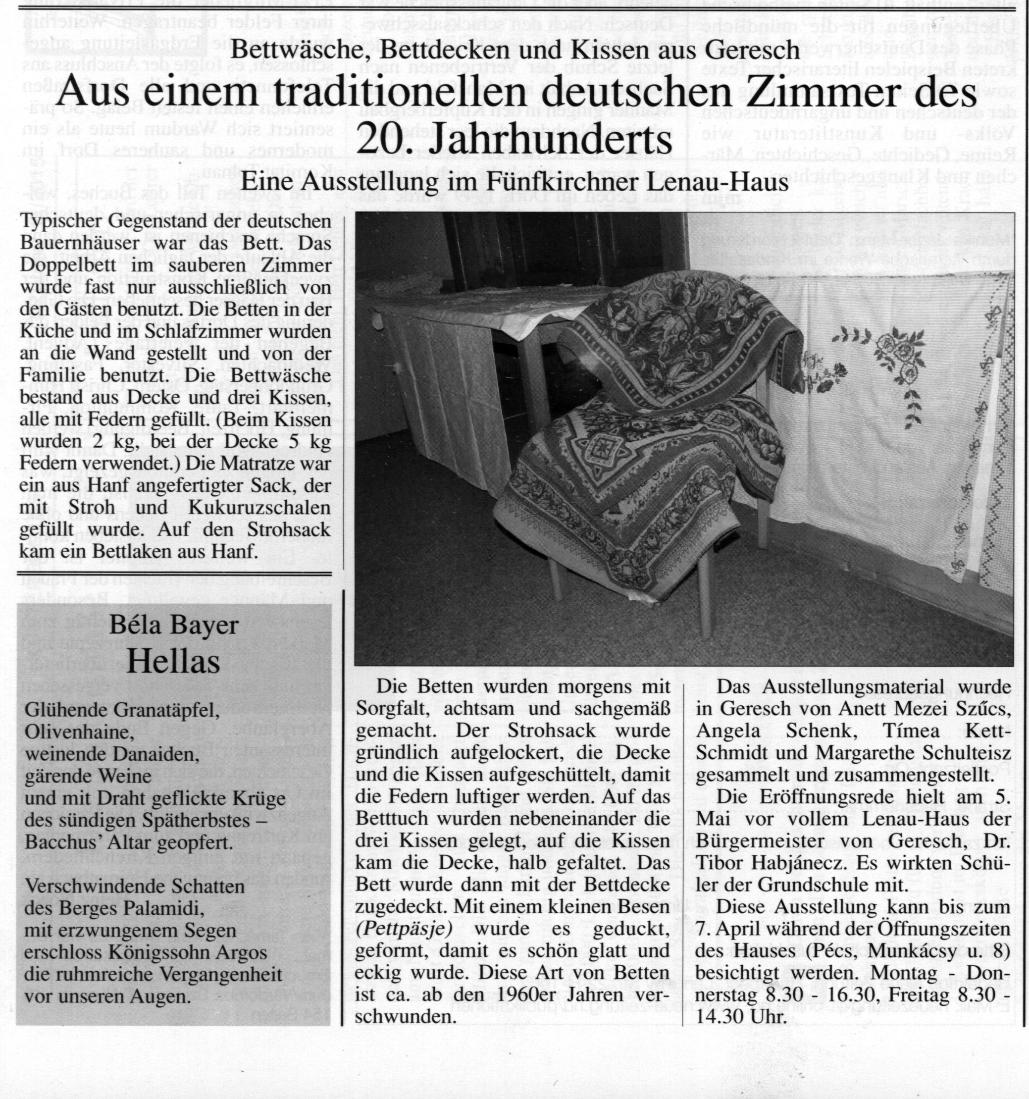 Aus einem traditionellen deutschen Zimmer des 20. Jahrhunderts Ein Ausstellung im Fünfkirchner Lenau-Haus