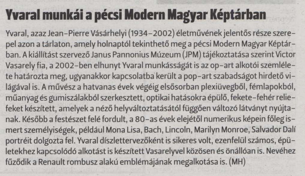 Yvaral munkái a pécsi Modern Magyar Képtárban