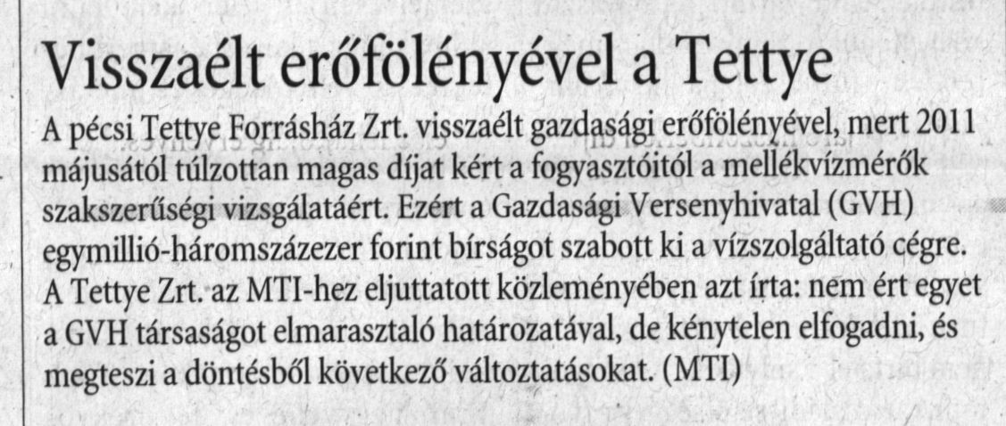 Visszaélt erőfölényével a Tettye