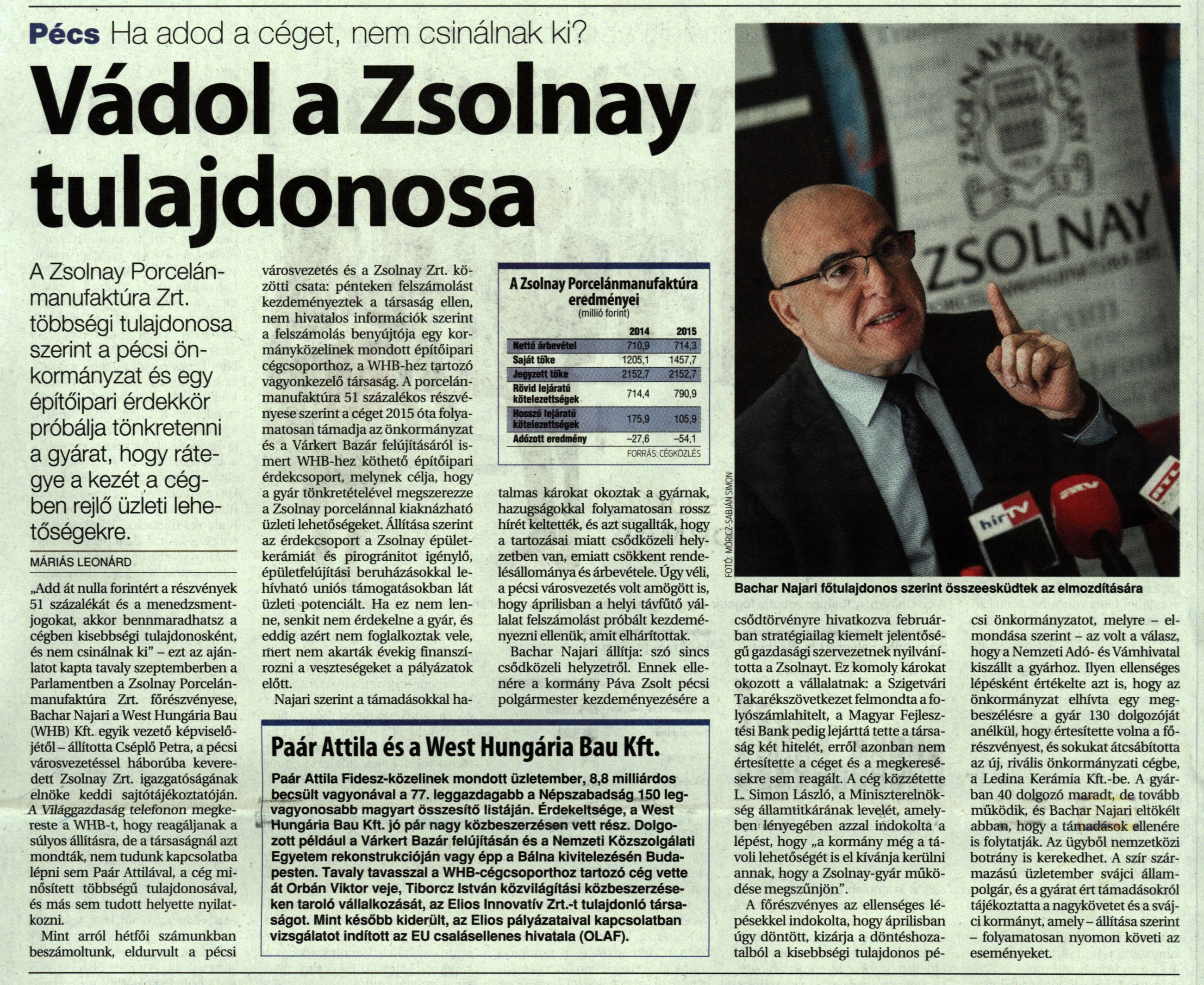 Vádol a Zsolnay tulajdonosa