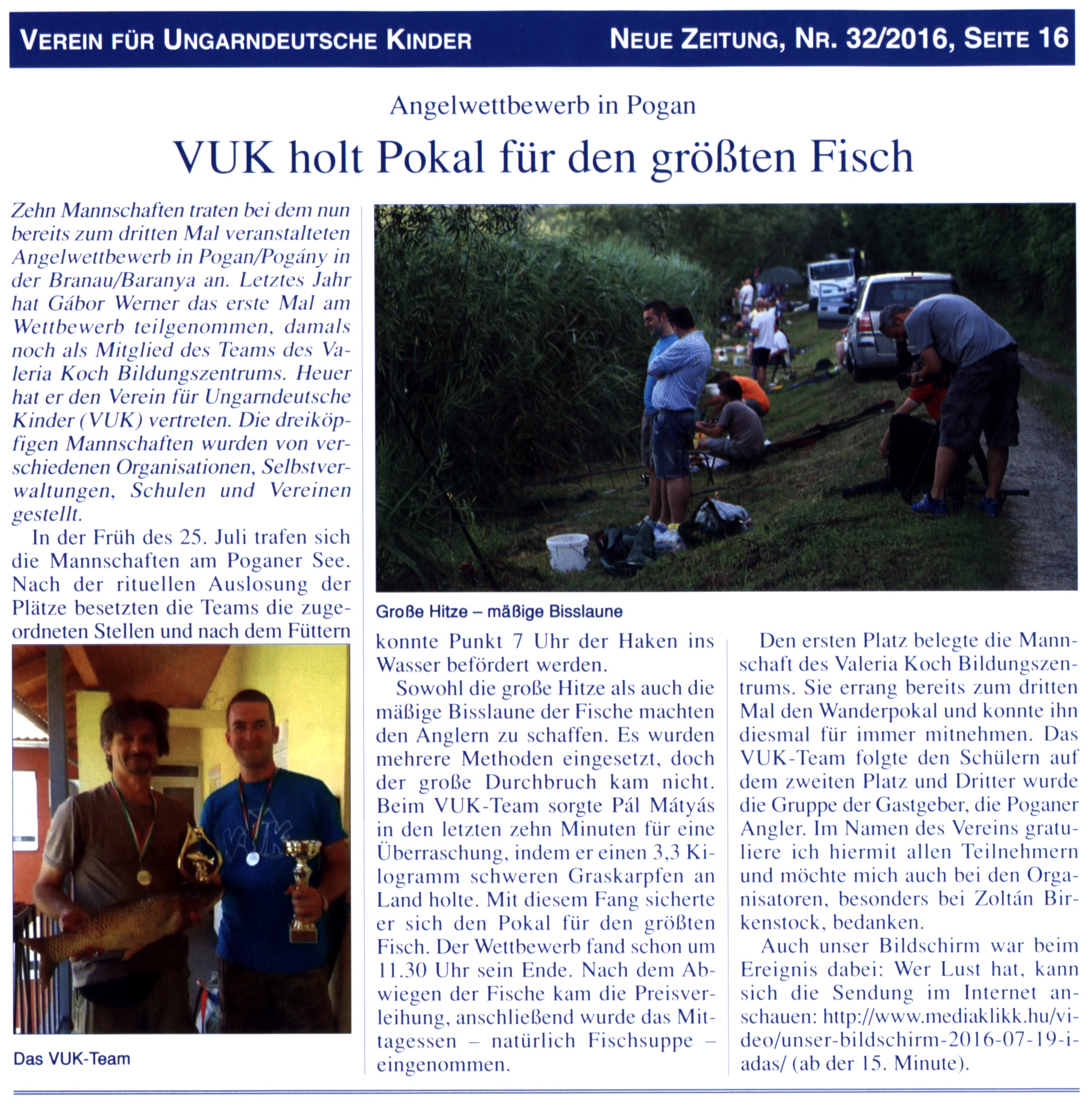 VUK holt Pokal für den größten Fisch Angelwettbewerb in Pogan