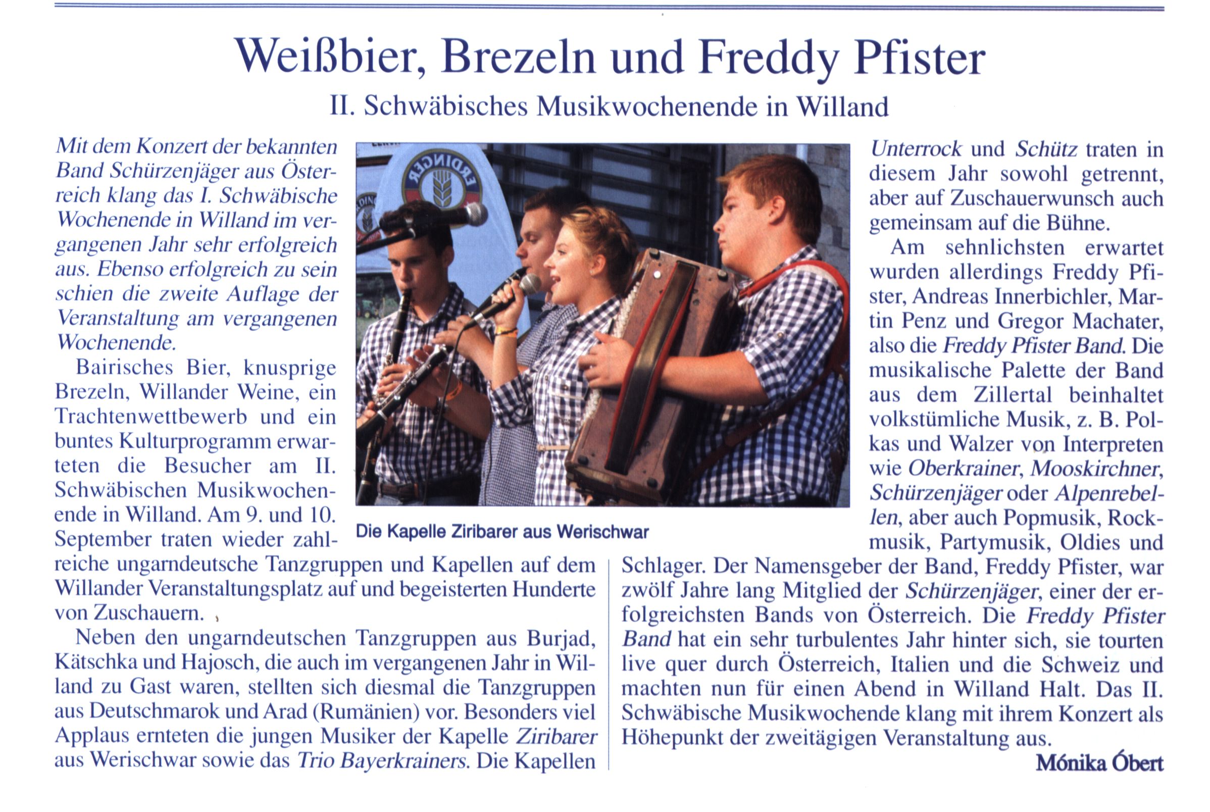 Weißbier, Brezeln und Freddy Pfister II. Schwäbisches Musikwochenende in Willand