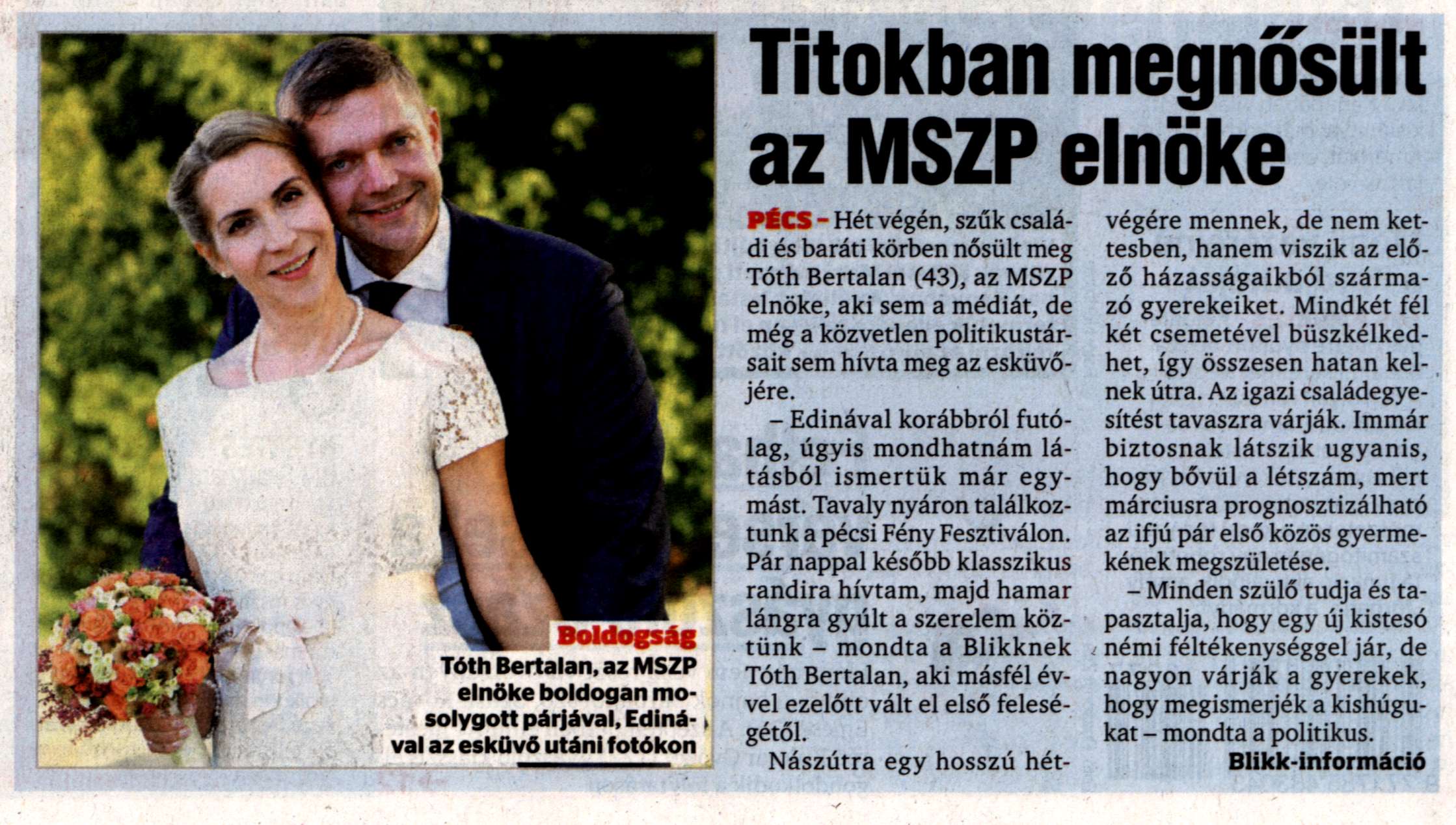 Titokban megnősült az MSZP elnöke