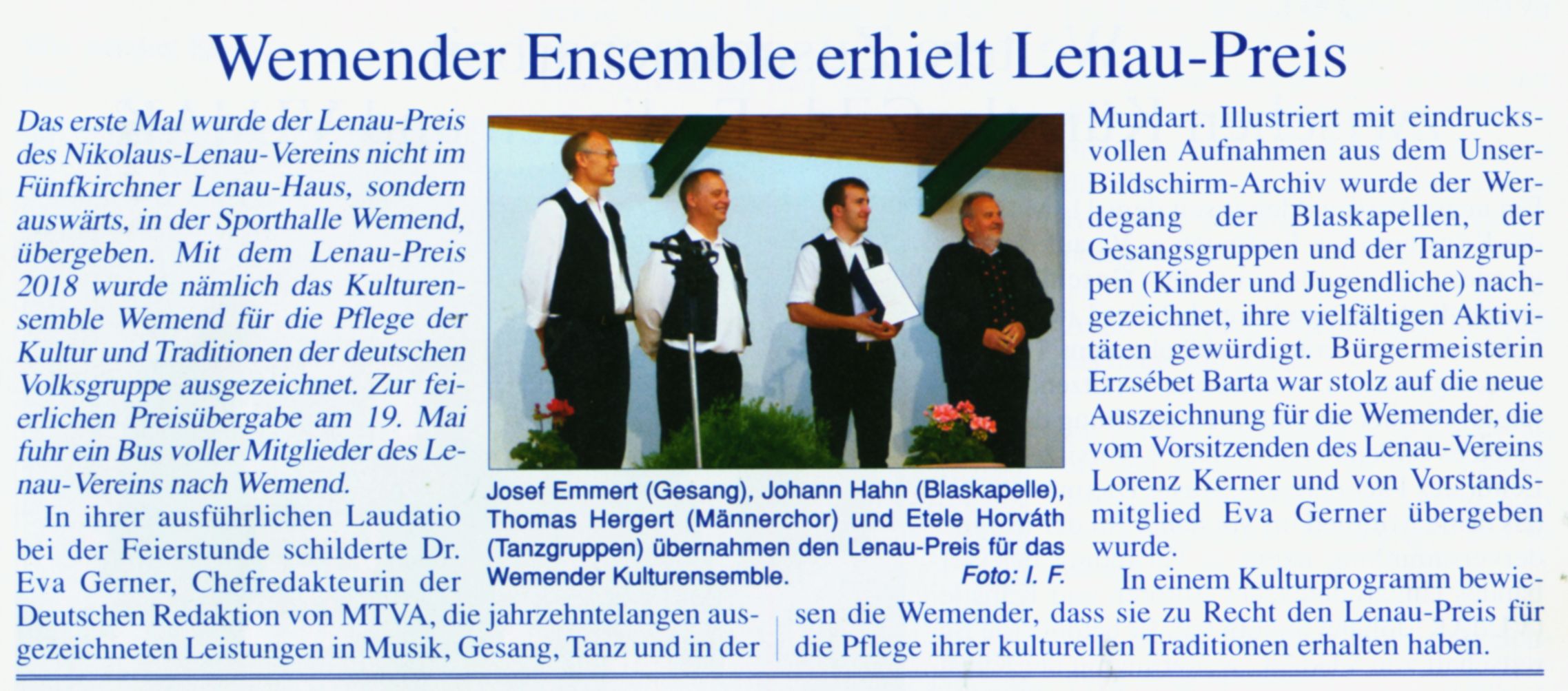 Wemender Ensemble erhielt Lenau-Preis