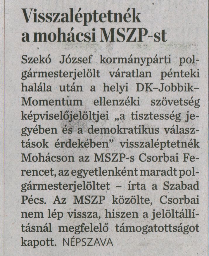 Visszaléptetnék a mohácsi MSZP-st