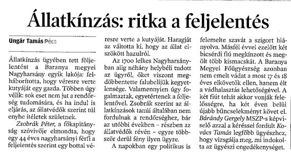 Állatkínzás: ritka a feljelentés