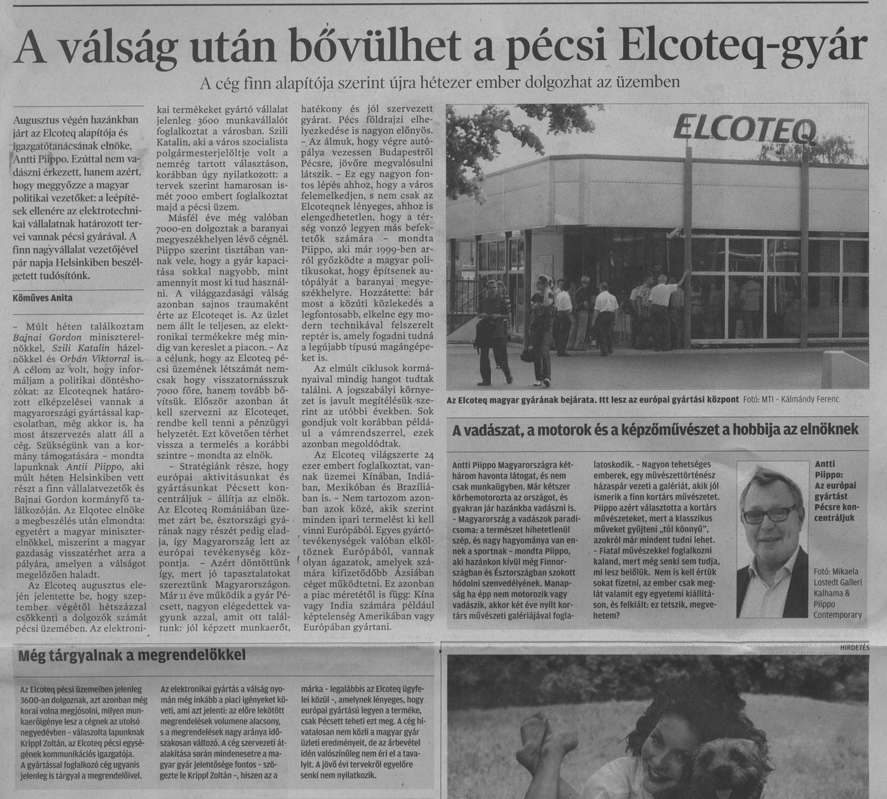 A válság után bővülhet a pécsi Elcoteq-gyár : A cég finn alapítója szerint újra hétezer ember dolgozhat az üzemben