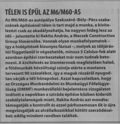 Télen is épül az M6/M60-as