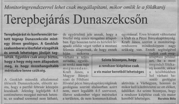 Terepbejárás Dunaszekcsőn