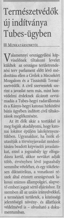 Természetvédők új indítványa Tubes-ügyben