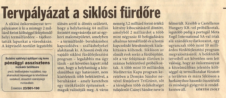 Tervpályázat a siklósi fürdőre