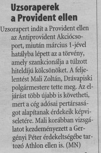 Uzsoraperek a Provident ellen