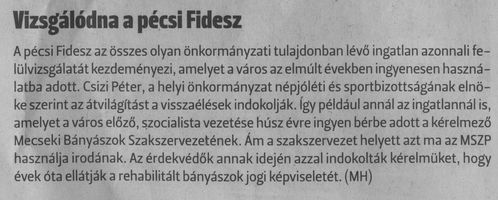 Vizsgálódna a pécsi Fidesz