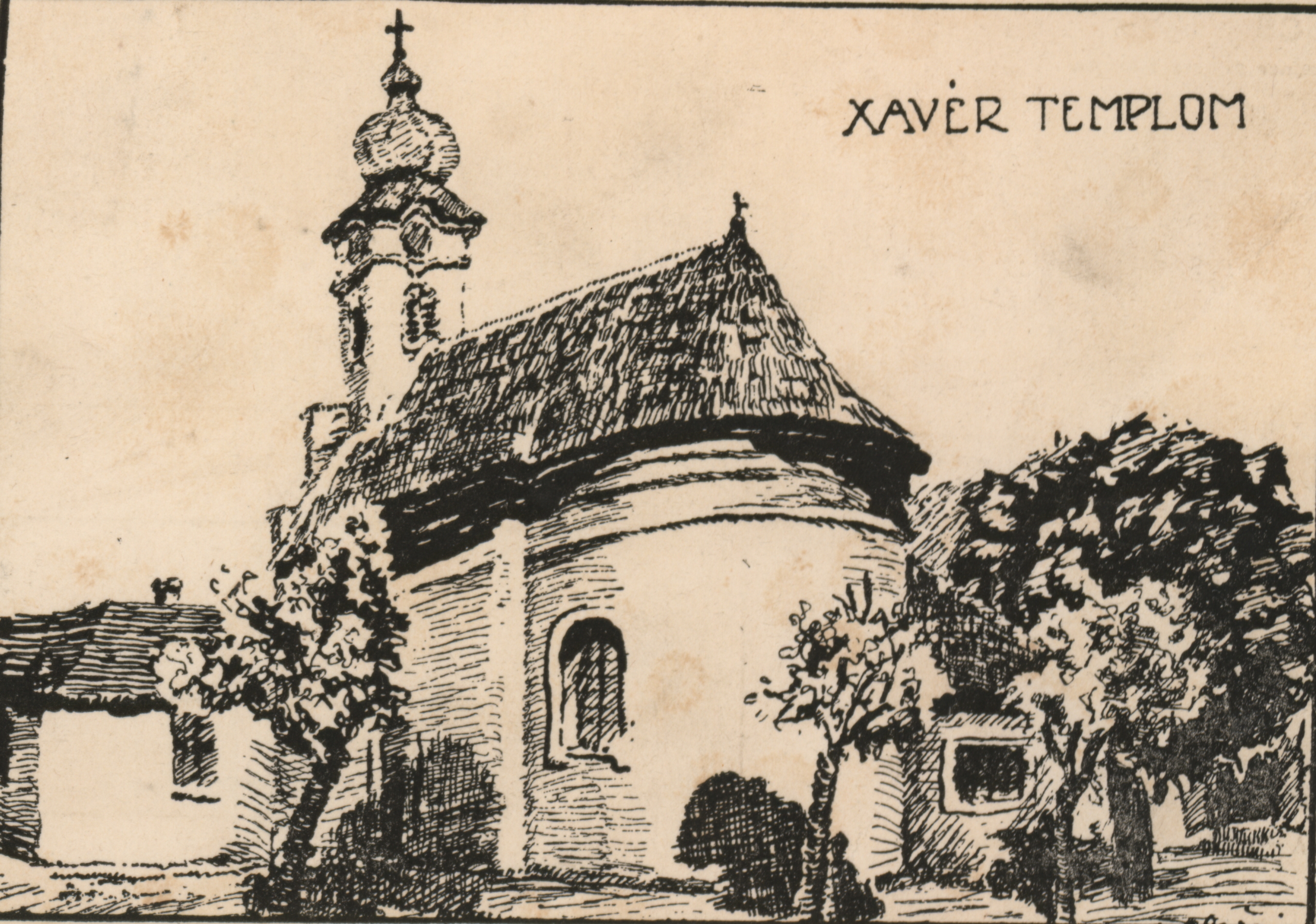 Pécs Schöner Frigyes rajza a Xavér templomról