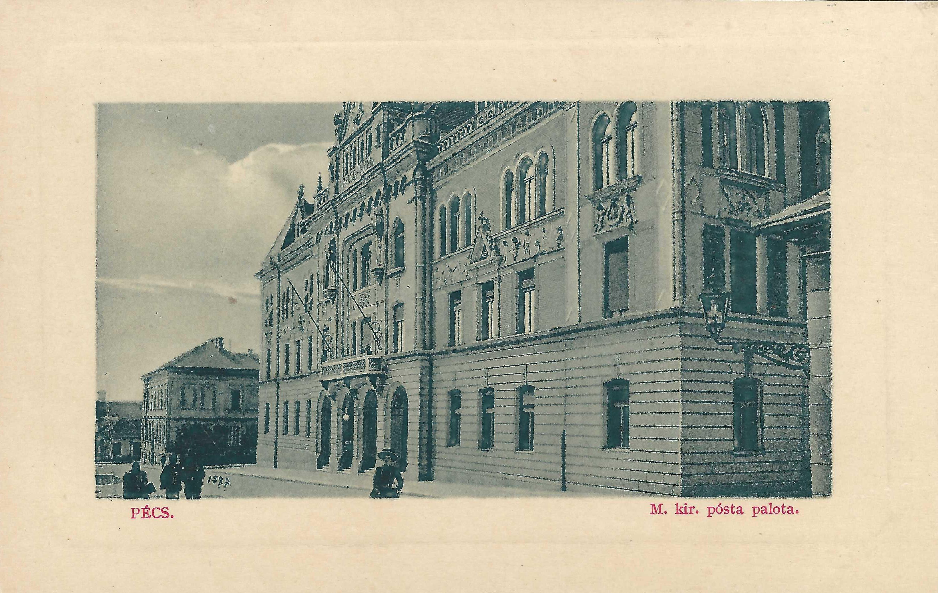 Pécs Levelezőlap a Postapalotáról az 1920-es évekből