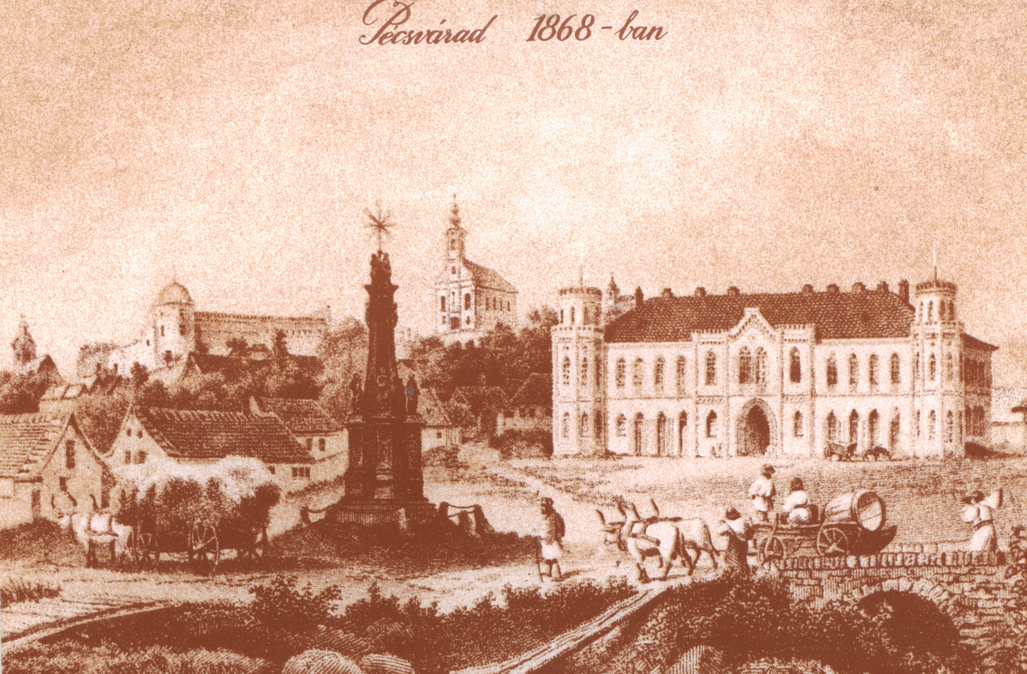 Pécsvárad Ludwig Lohbock metszete a 1870-es évekbeli városról